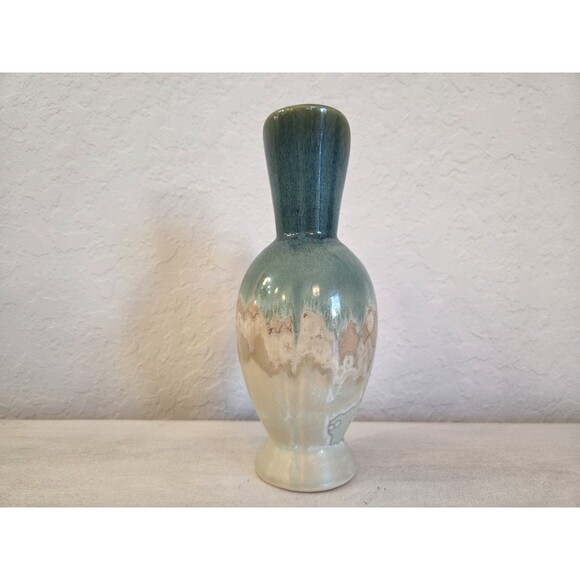 Vintage Pottery Pitcher Aqua Green and Tan Glazed - Picture 2 of 9